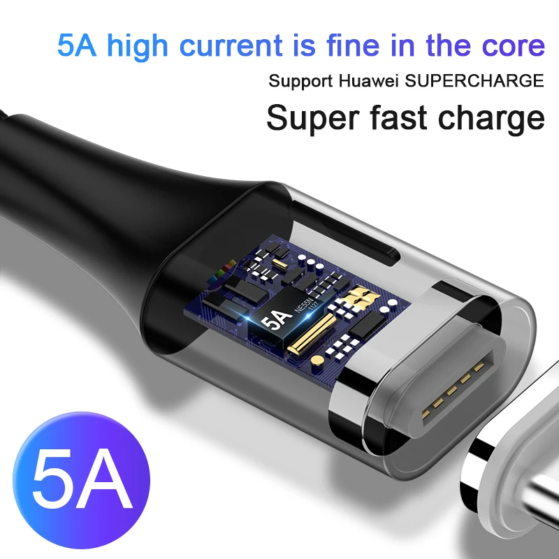 Магнитный usb-кабель 5A type-C, суперзарядный кабель для huawei P30 samsung A70 S9, магнитное зарядное устройство, кабель для передачи данных Microusb для Redmi Note7