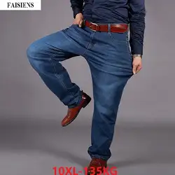 Большие мужские джинсы больших размеров 10XL брюки в деловом стиле C высокой талией, эластичные прямые джинсы 7XL 8XL 9XL осень-зима стрейч