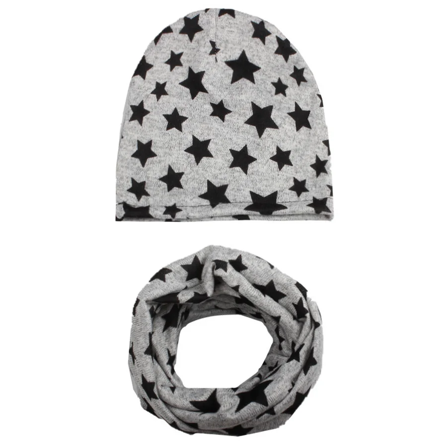Autumn Winter Cotton Baby Hat Boys Girls Stars Beanies with Scarf New Spring Baby Knit Collar Scarf Beanie Cap Headgear Set (8)