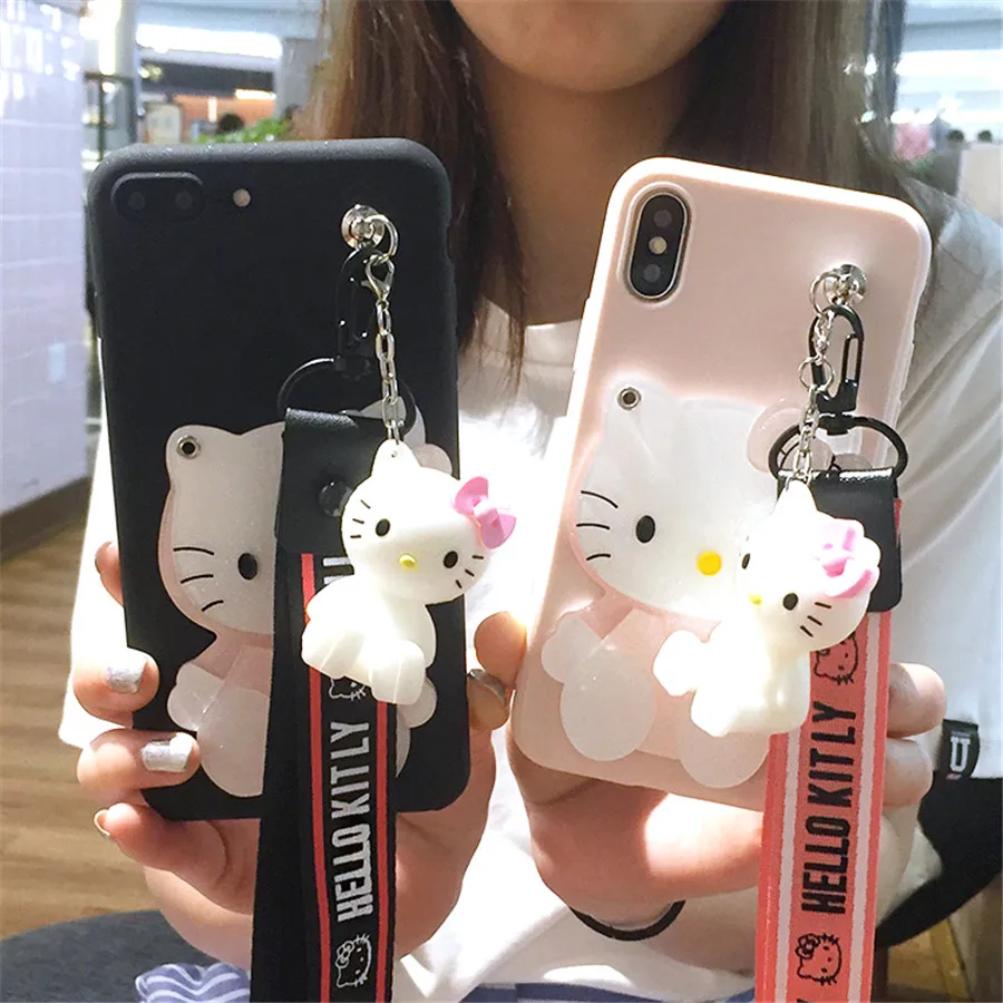 

3D Cartoon Mirror Hello Kitty Stander Strap Phone Case For Samsung Galaxy S10 S9 Plus S8 Note 8 9 A6 A8 A7 J4 J6 2018 Case Capa