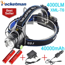 4000 lumens led headlamp cree xml t6 Headlights Lantern 3 mode waterproof torch head 18650 Rechargeable Battery Newest