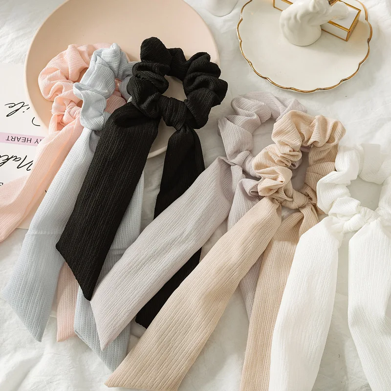

2019 Women Hair Scarf Bowknot Streamers Scrunchie Ponytail Holder Summer Headbands Elastic Hair Bows Rope Hair Bands Accessories