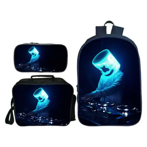 

3PCS Set DJ School Bag Backpack +Bookbag Lunchbag Totes Set + Pen case Students School Book Laptop Bag