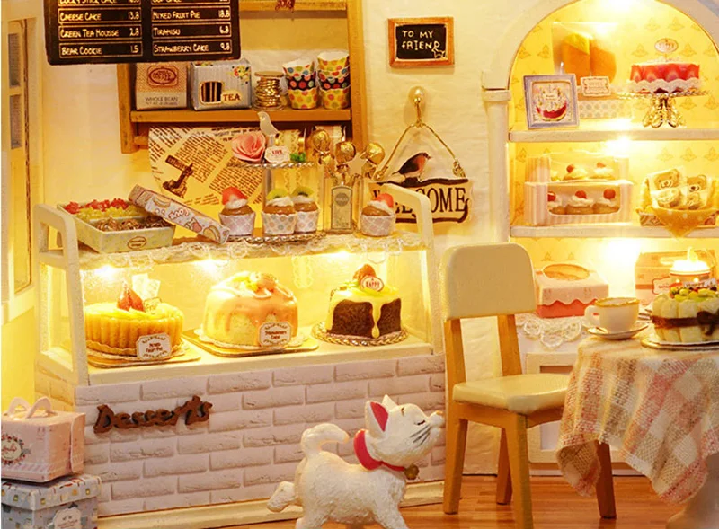 Cake Diary DIY Miniature Doll House 3D Wodden Handmade Dust Cover DollHouse Toy Miniaturas Furniture Kit Dollhouse Toys for Kids Gifts (3)