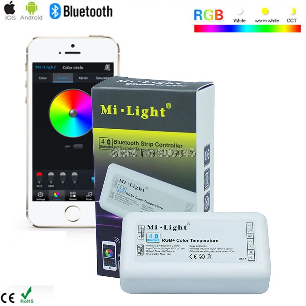 12V Mi.light Bluetooth 4.0 RGB+Color Temperature LED Controller For RGB/RGBW/CW/WW 5CH LED Strip Support iOS/Android APP Control