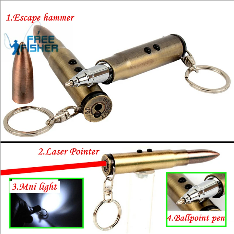 Freefisher 4 в 1 Многофункциональный Пуля Shaped Ручка Выживание EDC Лазер + Свет