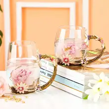 320/350 мл эмалированная стеклянная кофейная чайная кружка ромашка кристальная прозрачная Цветочная чайная чашка с ложкой на день рождения для матери творческие подарки