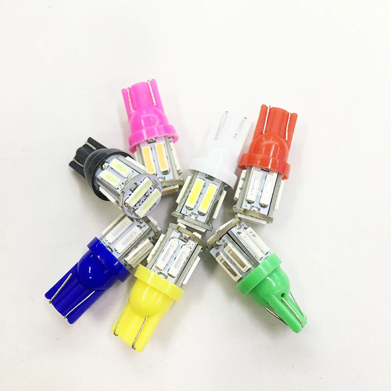 100pcsc T10 194 168 7014 10 SMD W5W 10 Led Auto Door Lights Instrument Lamps White Red Yellow Blue Indicator Lights Super Bright (8)
