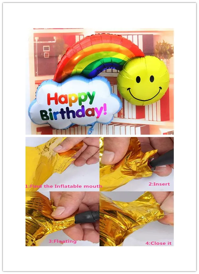 

New 116*80cm Foil Balloons double side Happy Birthday Wedding Decoration Large size Smile Face Rainbow Globos balls