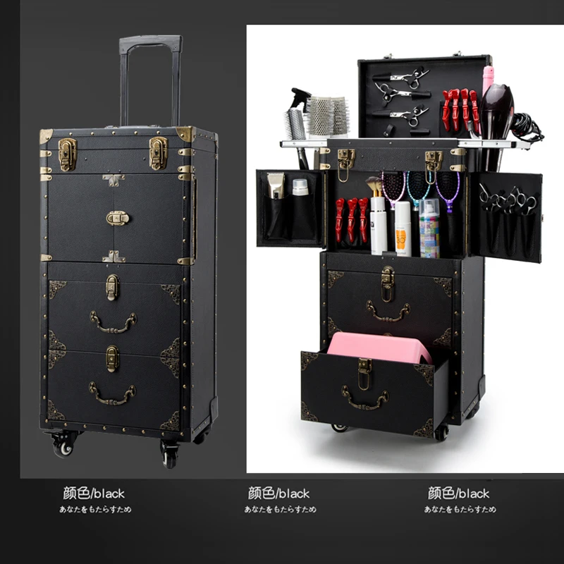 Новый женский чемодан на колесиках для косметики, набор инструментов для макияжа ногтей, съемная складная коробка для красоты на дорожная