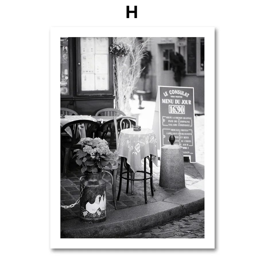 COLORFULBOY Парижское здание пейзаж стены Искусство Холст живопись Черно-белые плакаты и принты настенные картины для декора гостиной - Цвет: H