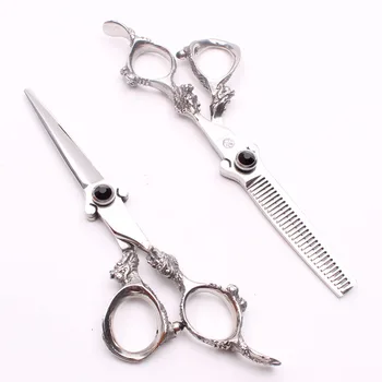 

C9007 6" Customized Logo Black Stone Professional Human Hair Scissors Regular Shears Thinning Scissors Dragon Handle Style Tool