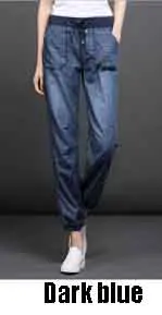 Женские джинсы с высокой талией, свободные, эластичная талия, повседневные, мягкие, джинсовые, шаровары, женские джинсы, женские брюки, плюс размер, S-4XL, джинсы для женщин - Цвет: Dark blue