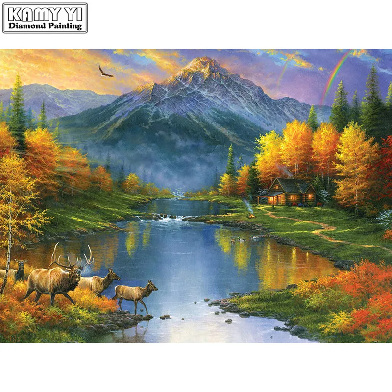 

5D DIY Diamond embroidery Cross stitch Riverside elks Full Square/Round Diamond mosaic Diamond painting decoration HYY