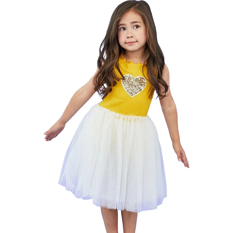 

Kids Dresses for Girls Summer Sleeveless Dress Girls Heart Shape Sequins Baby Princess Dress Tutu Dress
