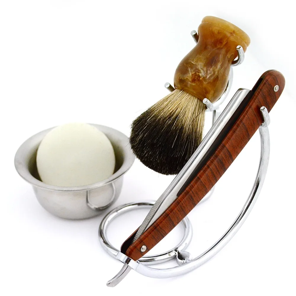 

ZY 430 Shave Ready 5 In 1 Facial Shaving Set Shaving Holder + Straight Razor + Soap Bowl + Badger Hair Brush
