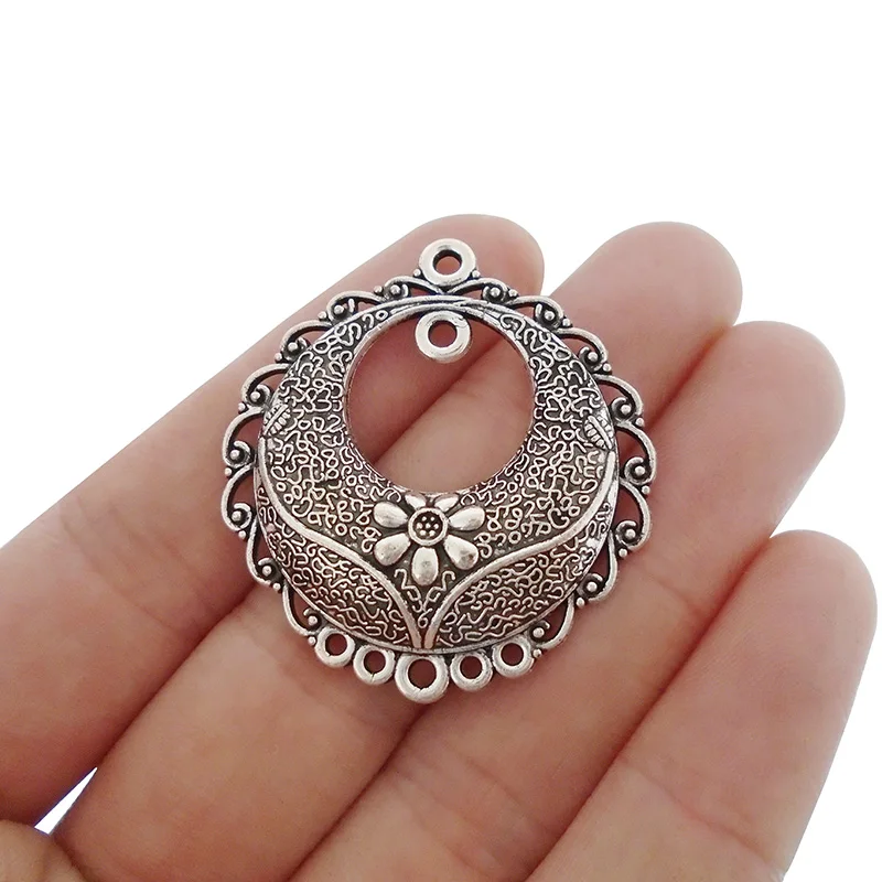 

6x Tibetan Silver Multi Strand Round Charms Pendants Connector for Chandelier Earring Jewelry Making Findings 38x35mm
