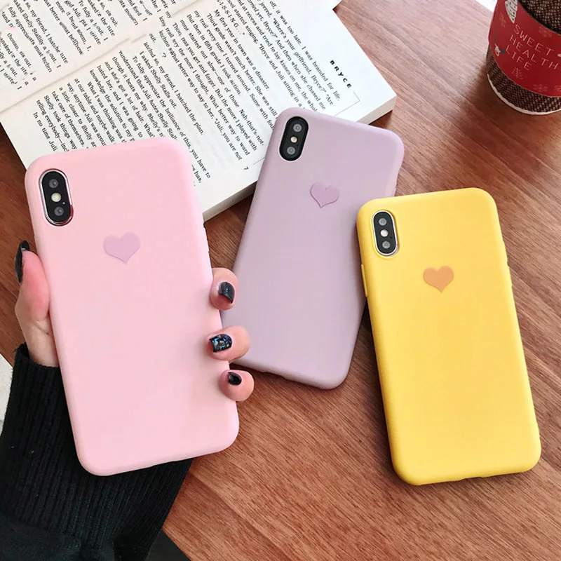 

JASTER Candy Color Case for iPhone XR XS X Xs Max Love Heart Phone Cover for iPhone 6 6S 7 8 Plus Soft TPU Silicone Cases Coque