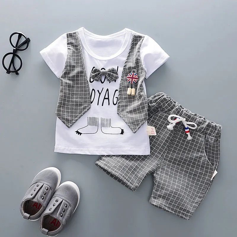 Комплект из 2 предметов, летняя спортивная одежда для маленьких мальчиков Детский Повседневный комплект одежды для девочек и мальчиков - Цвет: TZ3089-gray