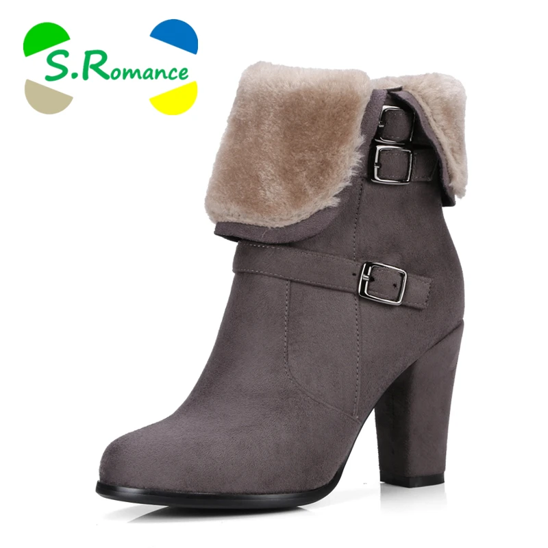 Sb034 SRomance vert Bottes Chaussures Noir Taille Plus Dames Pompes Vert Mode Femmes La Gris Cheville Noir 34 Rond Femme Neige Bout khaki gris 43 lJT3Fc1K