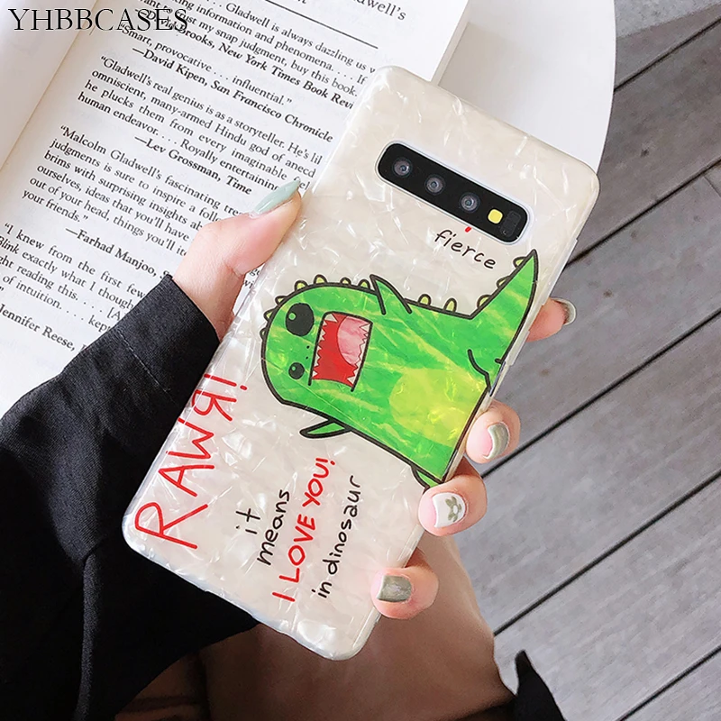 YHBBCASES Cartoon Smile Dinosaur Soft Case For Samsung Galaxy S10 5G S8 S9 Plus Note 10 8 9 Vogue Conch Phone Cover | Мобильные
