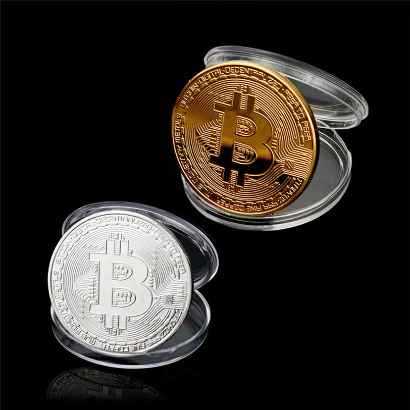 2Pcs Gold Plated Bitcoin Physical Bitcoins Casascius Bit Coin BTC With