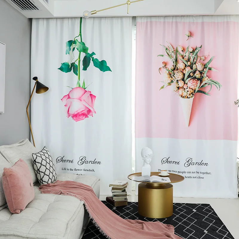 

Pink Rose Curtains For Bedroom Girl Window Bedroom Drapes Romantic Decoration