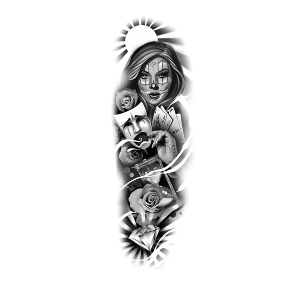 

Men & Women Waterproof Temporary Tattoo Sticker Skull with Mask Girl Body Art full arm large size sleeve tatoo Army Warrior
