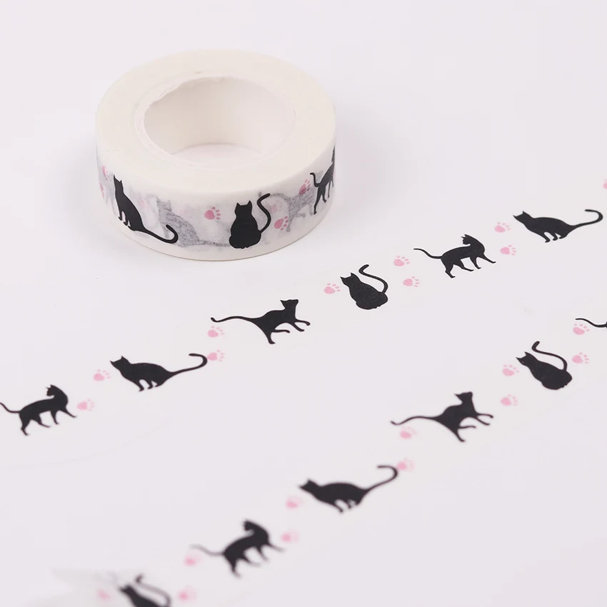 1 шт. Новые 15 мм X 10 м мультфильм Черный кот японские бумажные ленты Маскировочная лента декоративные клейкие ленты для детей канцелярские подарки
