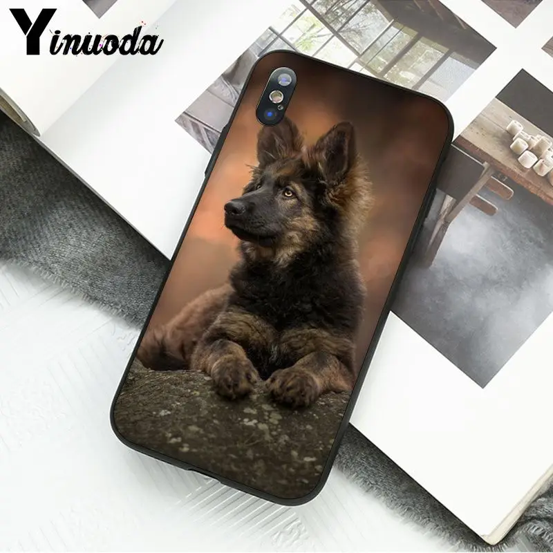 Yinuoda немецкая овчарка Собака Мягкий силиконовый черный чехол для iPhone X XS MAX 6 6S 7 7plus 8 8Plus 5 5S XR