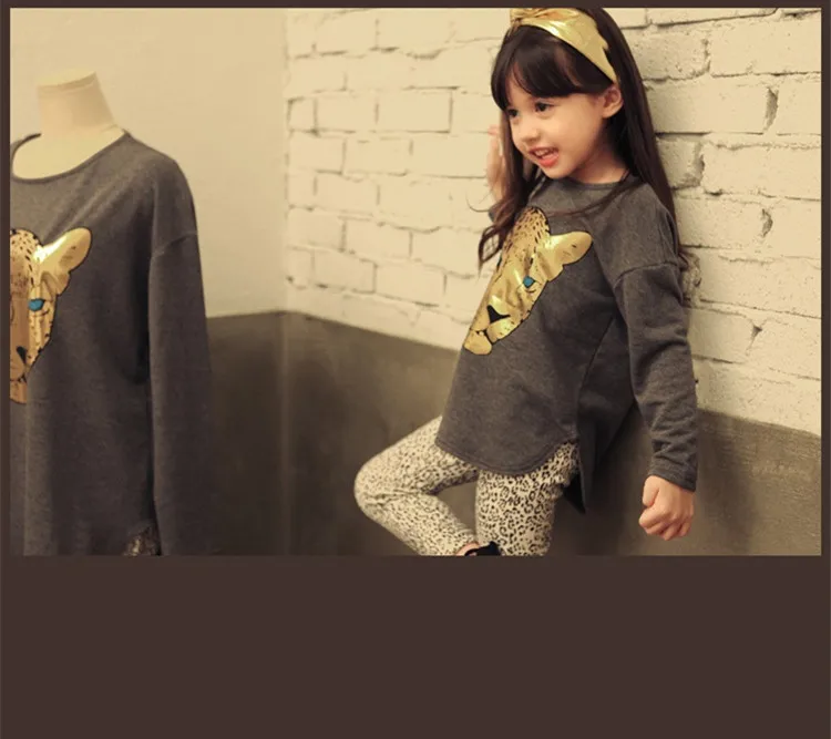 

Free shipping 2015 fashion children clothing set girls suits cartoon children' clothing leopard kids suits retail