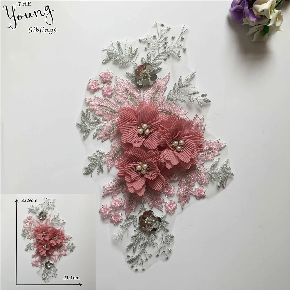 

New arrive 3D Embroidery Lace collar Sequins Flower Neckline Decorate Dresses Lace Applique DIY Sewing ABS pearl Craft Supplies