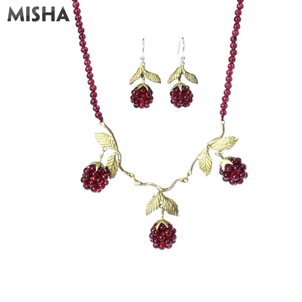 MISHA New Trendy Jewelry Set Necklace Earrings For Women Natural Garnet Ladies Wine Red Party Handmade | Украшения и аксессуары