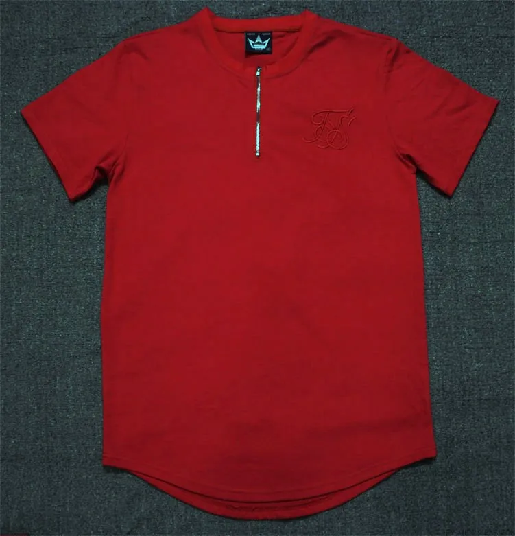 Шелковый siksilk футболка черный белый красный сплошной стиль хип-хоп Футболка Топ Мода Мужская футболка Топ Мужская удлиненная - Цвет: Red