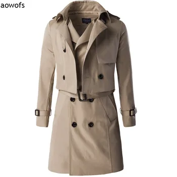 

Fashion 2020 Aowofs Exclusive high-end two-piece Slim Fit trench coat long double-breasted gentleman British with waist belt
