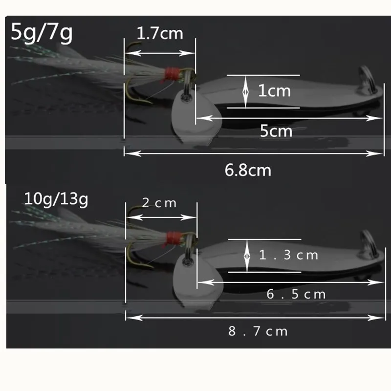 FISHINAPOT, 1 шт., металлические, серебристые, 5 г, 7 г, 10 г, 13 г, блесны, ложка, приманка, жесткая приманка для рыбалки, блестки с пером, крючок для высоких частот