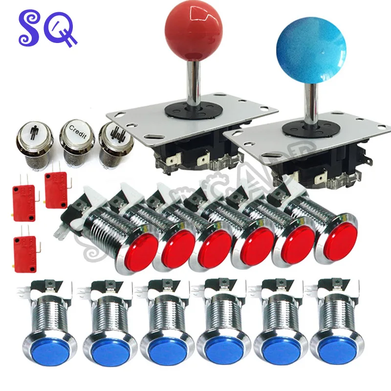 2 joysticks with 15pcs Chrome illuminated arcade push button start 1
