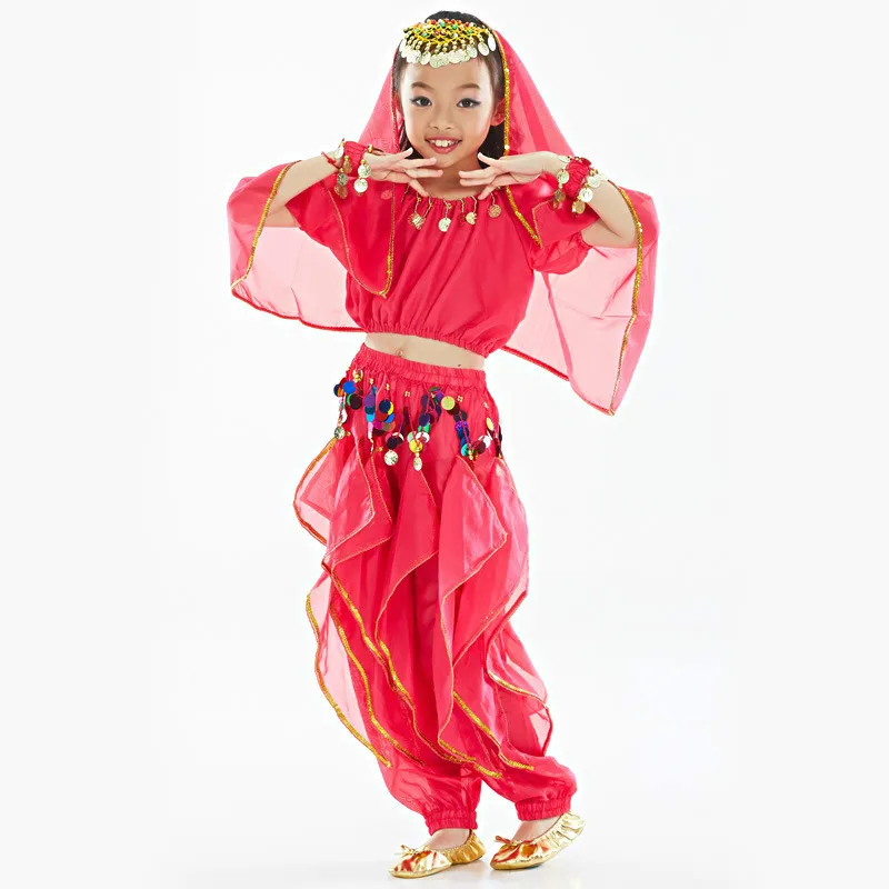 Дети танец живота костюмы дети Костюмы для танца живота Индийский Костюмы комплект 3 цвета танец живота исполнительская одежда