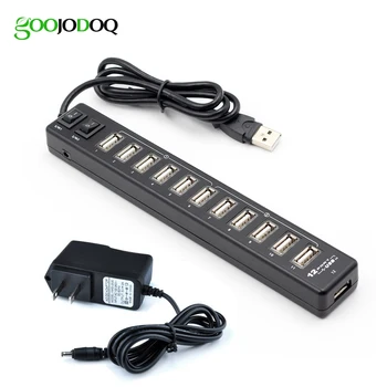

12 Ports USB Hub 2.0 High Quality USB 2.0 Hub Multi Usb Splitter Switch with EU / US Power Adapter for Macbook Air Laptop PC