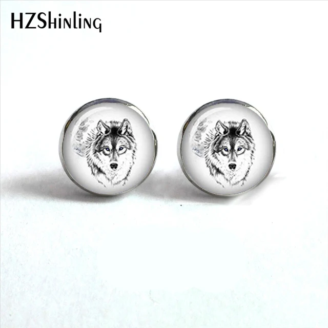 Nes 0056 White Wolf Earrings Howling At The Moon Ear Studs Nes 0056 White Wolf Earrings Howling At The Moon Ear Studs Jewelry Stud