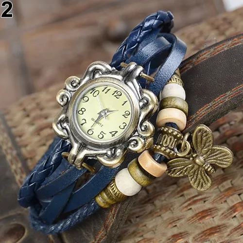 Женские повседневные винтажные Многослойные наручные часы-браслет из искусственной кожи с бабочкой