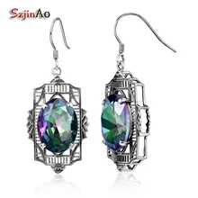 Szjinao, модные, тайские, этнические, стильные, цветные, радужные, Toapz, серьги, великолепные, настоящее 925 пробы, серебряные ювелирные изделия, серьги для женщин