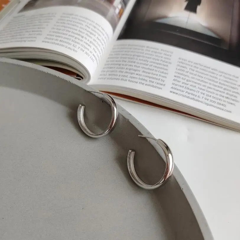 

925 Sterling Silver Hoop Earrings For Women Men Polished Normal Round Circle Earrings Hoops Ear Rings Silver Jewelry
