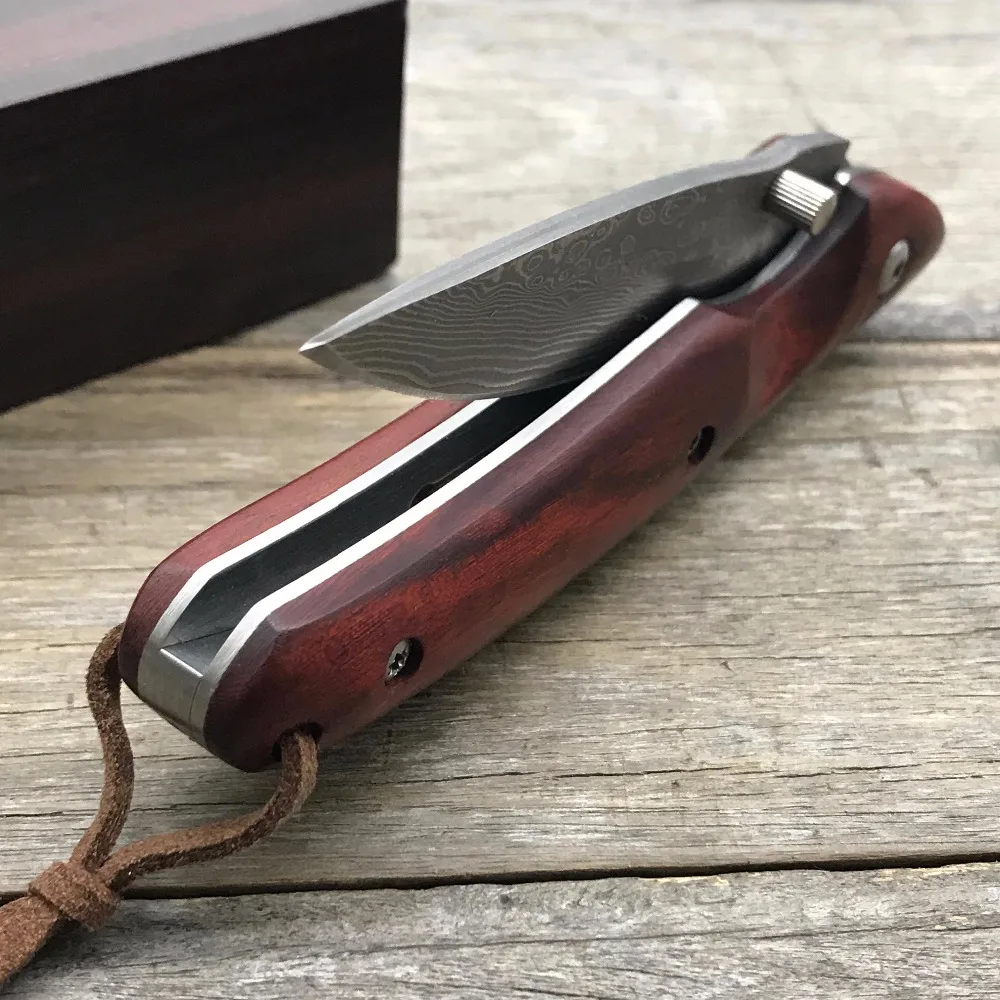 LDT KW08 складной охотничий нож дамасское лезвие сандаловая деревянная ручка тактические ножи кемпинг выживания уличный карманный нож EDC инструменты