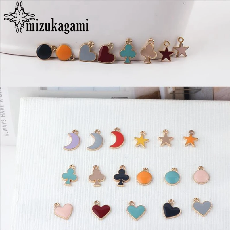 Colgante de esmalte en forma de gota de aceite, Mini colgante con forma de luna y estrellas en forma de corazón, 10 unidades por lote, pendientes de gota de moda DIY, accesorios para fabricación de joyas|Amuletos| - AliExpress