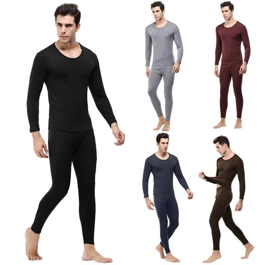 Men's Winter Thermal Underwear Pure Color Suit soft Daily Circular