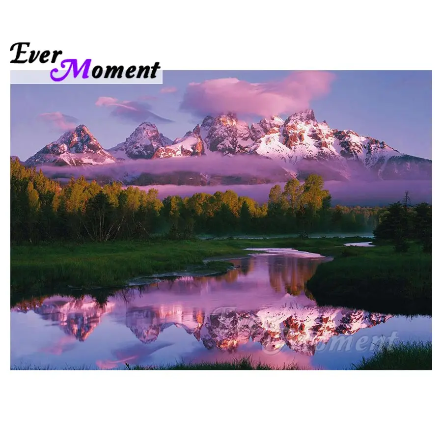 

Ever Moment Diamond Painting Scenery Mountain River Landscape Trees Diamond Embroidery Picture Mosaic Full Square Drill S2F010
