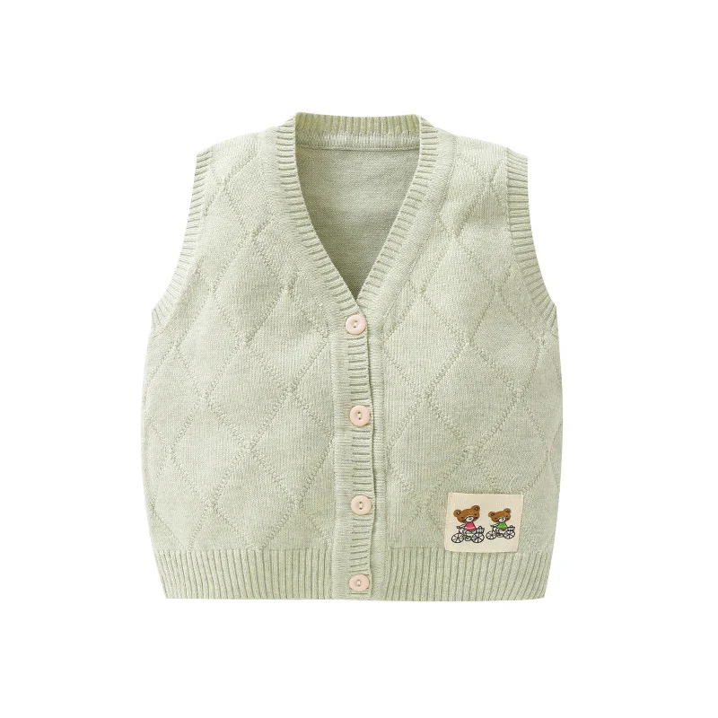 Fashion Knitted Baby Sweater Vest Cotton Soft V-Neck Vest For Boys Rhombic Bear Cute Girls Sweater 6-12M Baby Girls Clothing (7)