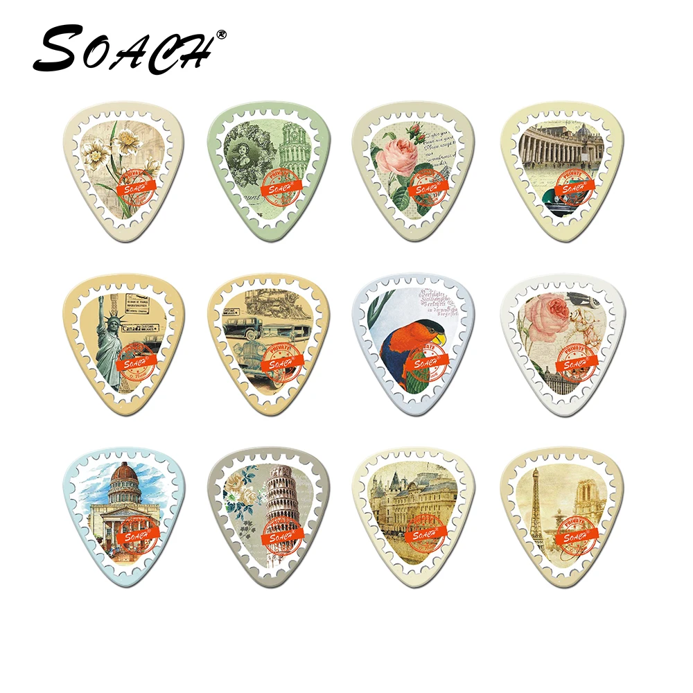 SOACH 10pcs Stamp landscape guitar picks Thickness 0.71mm Celluloid with package sent randomly Guitar Parts & Accessories