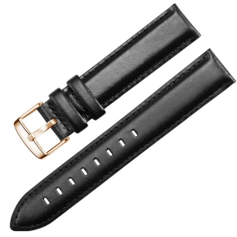 Italian Cowhide Watchbands Top Layer Leather Watch Strap Pin Buckle 18mm 20mm Straps  Leather Stainless Steel Silver Rose Buckle